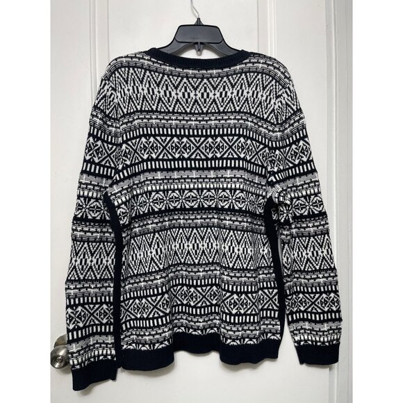 Talbots Black & White Fair Isle Crewneck Cotton/Wool Blend Sweater Size XL - Picture 3 of 9